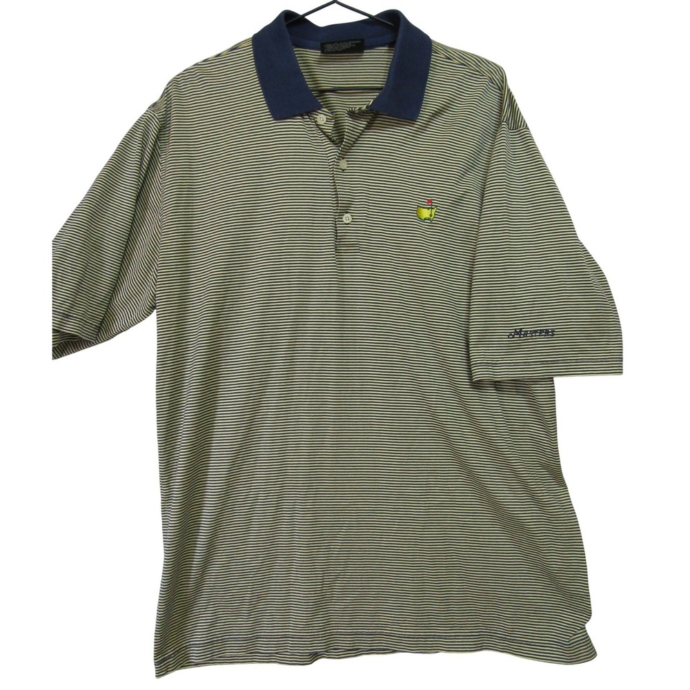 Masters Collection Polo Shirt Mens Large Yellow Navy Blue Good Striped Golf